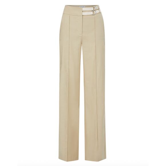 $448 Veronica Beard Linen Pants Size 8 NEW Cruz Pant with Belt Stone Khaki
